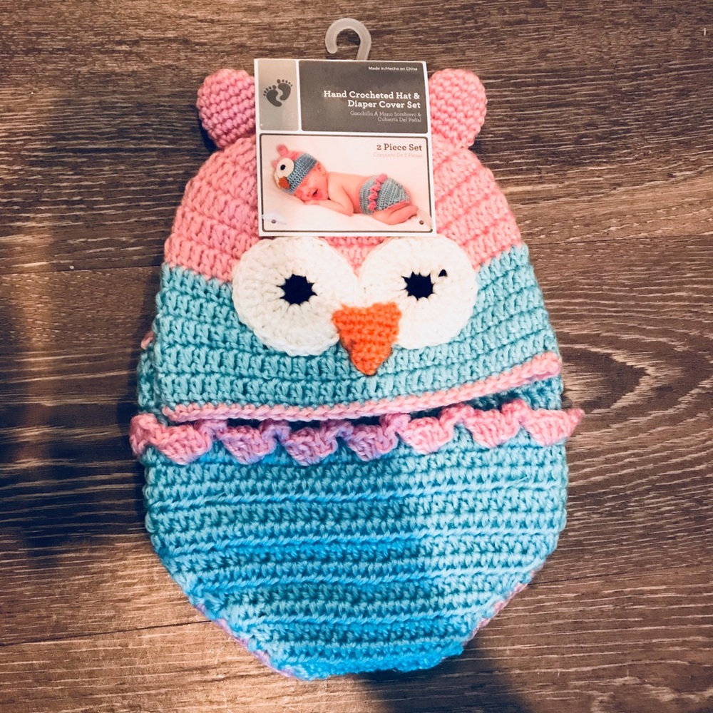 Baby owl crochet hat and diaper cover set